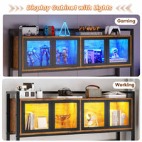 Sikaic Computer Desk LED L Shaped Computer Desk 62 inches Reversible L Shaped Desk with Storage Drawers Hutch and Pegboard Corner Desk with Power Outlet for Home Office Rustic Brown