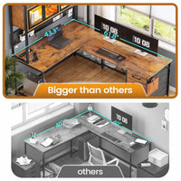 Sikaic Computer Desk LED L Shaped Computer Desk 62 inches Reversible L Shaped Desk with Storage Drawers Hutch and Pegboard Corner Desk with Power Outlet for Home Office Rustic Brown