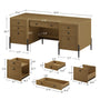 Sikaic Computer Desk 63 inch Executive Desk with 5 Drawers and Privacy Panel Light Brown Light Brown / Engineered Wood / Farmhouse