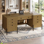 Sikaic Computer Desk 63 inch Executive Desk with 5 Drawers and Privacy Panel Light Brown Light Brown / Engineered Wood / Farmhouse