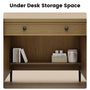 Sikaic Computer Desk 63 inch Executive Desk with 5 Drawers and Privacy Panel Light Brown Light Brown / Engineered Wood / Farmhouse