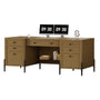 Sikaic Computer Desk 63 inch Executive Desk with 5 Drawers and Privacy Panel Light Brown Light Brown / Engineered Wood / Farmhouse