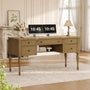 Sikaic Computer Desk 59in Farmhouse Executive Desk with 4 Drawers & Storage Shelf Light Brown Light Brown / Engineered Wood / Modern