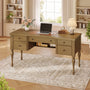 Sikaic Computer Desk 59in Farmhouse Executive Desk with 4 Drawers & Storage Shelf Light Brown Light Brown / Engineered Wood / Modern