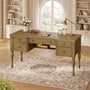 Sikaic Computer Desk 59in Farmhouse Executive Desk with 4 Drawers & Storage Shelf Light Brown Light Brown / Engineered Wood / Modern
