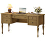 Sikaic Computer Desk 59in Farmhouse Executive Desk with 4 Drawers & Storage Shelf Light Brown Light Brown / Engineered Wood / Modern