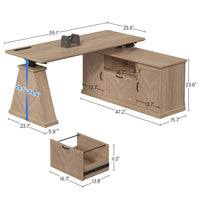Sikaic Computer Desk Electric Standing Desk with Power Outlet & 2 Storage Cabinets Natural Natural / Engineered Wood / Farmhouse