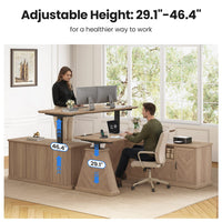 Sikaic Computer Desk Electric Standing Desk with Power Outlet & 2 Storage Cabinets Natural Natural / Engineered Wood / Farmhouse