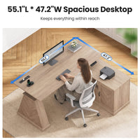 Sikaic Computer Desk Electric Standing Desk with Power Outlet & 2 Storage Cabinets Natural Natural / Engineered Wood / Farmhouse