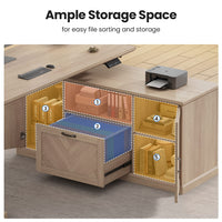 Sikaic Computer Desk Electric Standing Desk with Power Outlet & 2 Storage Cabinets Natural Natural / Engineered Wood / Farmhouse