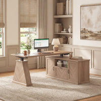 Sikaic Computer Desk Electric Standing Desk with Power Outlet & 2 Storage Cabinets Natural Natural / Engineered Wood / Farmhouse