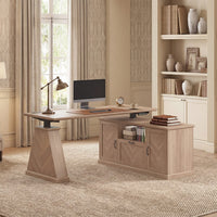 Sikaic Computer Desk Electric Standing Desk with Power Outlet & 2 Storage Cabinets Natural Natural / Engineered Wood / Farmhouse