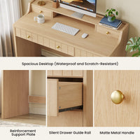 Sikaic Computer Desk 47 inch Office Desk with 5 Drawers & File Cabinet Natural Oak Natural / Engineered Wood / Modern