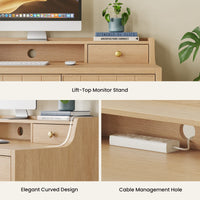 Sikaic Computer Desk 47 inch Office Desk with 5 Drawers & File Cabinet Natural Oak Natural / Engineered Wood / Modern