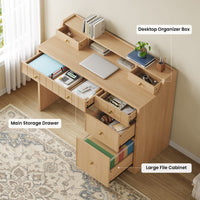 Sikaic Computer Desk 47 inch Office Desk with 5 Drawers & File Cabinet Natural Oak Natural / Engineered Wood / Modern
