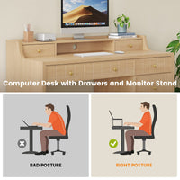 Sikaic Computer Desk 47 inch Office Desk with 5 Drawers & File Cabinet Natural Oak Natural / Engineered Wood / Modern