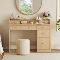 Sikaic Computer Desk 47 inch Office Desk with 5 Drawers & File Cabinet Natural Oak Natural / Engineered Wood / Modern