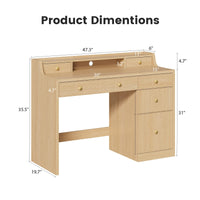 Sikaic Computer Desk 47 inch Office Desk with 5 Drawers & File Cabinet Natural Oak Natural / Engineered Wood / Modern