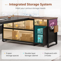 Sikaic Computer Desk 71 in Reversible L Shaped Executive Desk with Mobile File Cabinet and Power Outlets Walnut Brown Walnut Brown / Engineered Wood / Modern