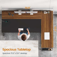 Sikaic Computer Desk 71 in Reversible L Shaped Executive Desk with Power Outlets Walnut Walnut Brown / Engineered Wood / Modern