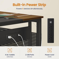 Sikaic Computer Desk 71 in Reversible L Shaped Executive Desk with Power Outlets Walnut Walnut Brown / Engineered Wood / Modern