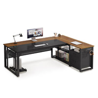 Sikaic Computer Desk 71 in Reversible L Shaped Executive Desk with Power Outlets Walnut Walnut Brown / Engineered Wood / Modern