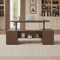 Sikaic Computer Desk 55 inch Electric Standing Desk with Drawers & Storage Walnut Walnut / Engineered Wood / Modern