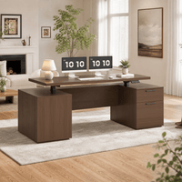 Sikaic Computer Desk 55 inch Electric Standing Desk with Drawers & Storage Walnut Walnut / Engineered Wood / Modern