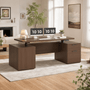 Sikaic Computer Desk 55 inch Electric Standing Desk with Drawers & Storage Walnut Walnut / Engineered Wood / Modern