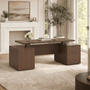 Sikaic Computer Desk 55 inch Electric Standing Desk with Drawers & Storage Walnut Walnut / Engineered Wood / Modern