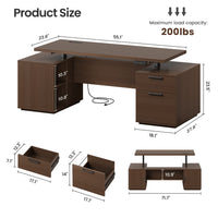 Sikaic Computer Desk 55 inch Electric Standing Desk with Drawers & Storage Walnut Walnut / Engineered Wood / Modern