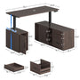 Sikaic Computer Desk L Shaped Electric Standing Desk with 3 Drawers & Power Outlet Dark Walnut Walnut / Engineered Wood / Modern