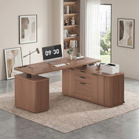 Sikaic Computer Desk L Shaped Electric Standing Desk with Storage Walnut Walnut / Engineered Wood / Modern