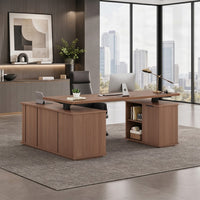 Sikaic Computer Desk L Shaped Electric Standing Desk with Storage Walnut Walnut / Engineered Wood / Modern