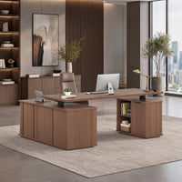 Sikaic Computer Desk L Shaped Electric Standing Desk with Storage Walnut Walnut / Engineered Wood / Modern