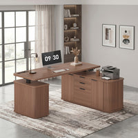 Sikaic Computer Desk L Shaped Electric Standing Desk with Storage Walnut Walnut / Engineered Wood / Modern