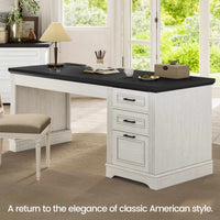 Sikaic Computer Desk 55" Computer Desk with Storage Drawers and Power Outlet White White / Engineered Wood / Modern