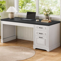 Sikaic Computer Desk 55" Computer Desk with Storage Drawers and Power Outlet White White / Engineered Wood / Modern