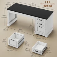 Sikaic Computer Desk 55" Computer Desk with Storage Drawers and Power Outlet White White / Engineered Wood / Modern