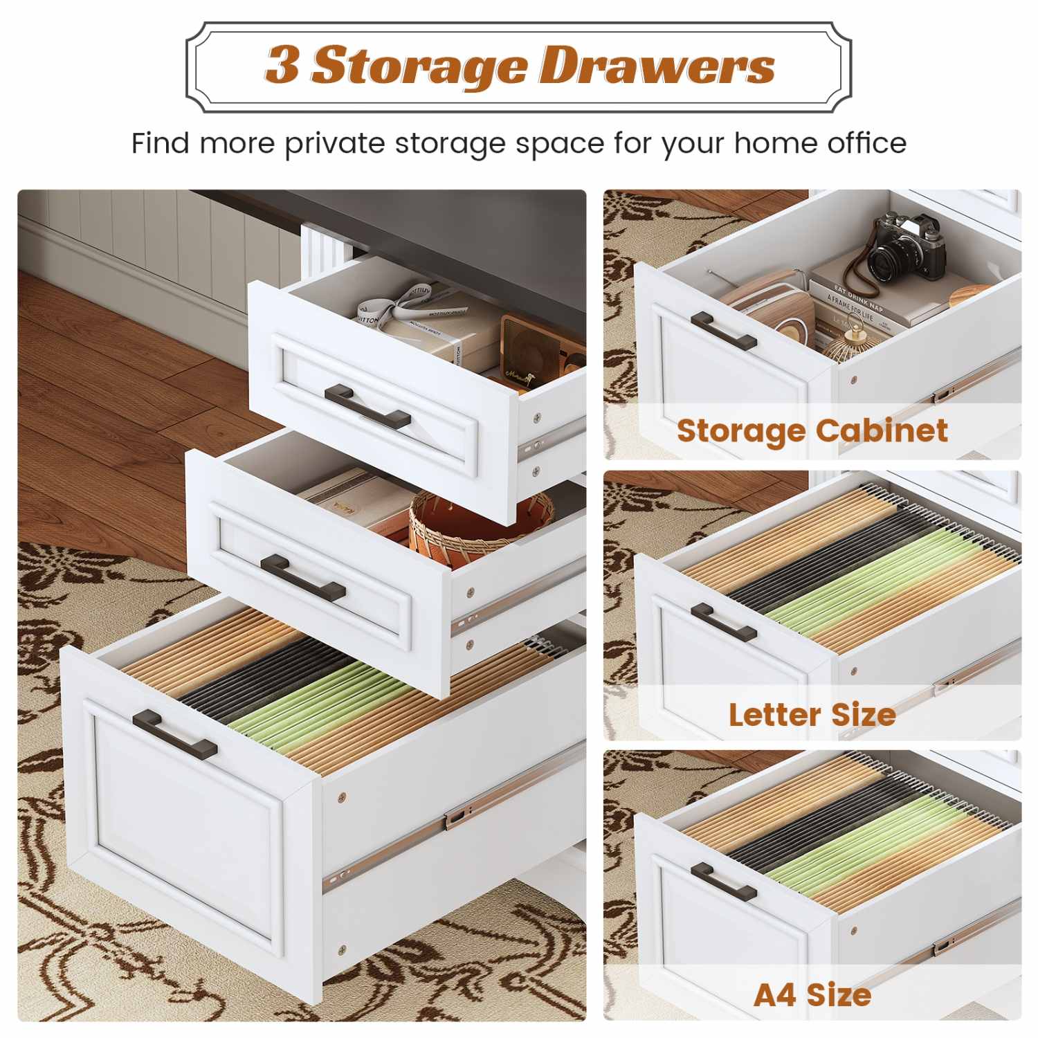 69 Inches Executive L Shaped Desk White | Sikaic