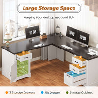 Sikaic Computer Desk 69 Inches L Shaped Computer Desk White White / Engineered Wood / Modern