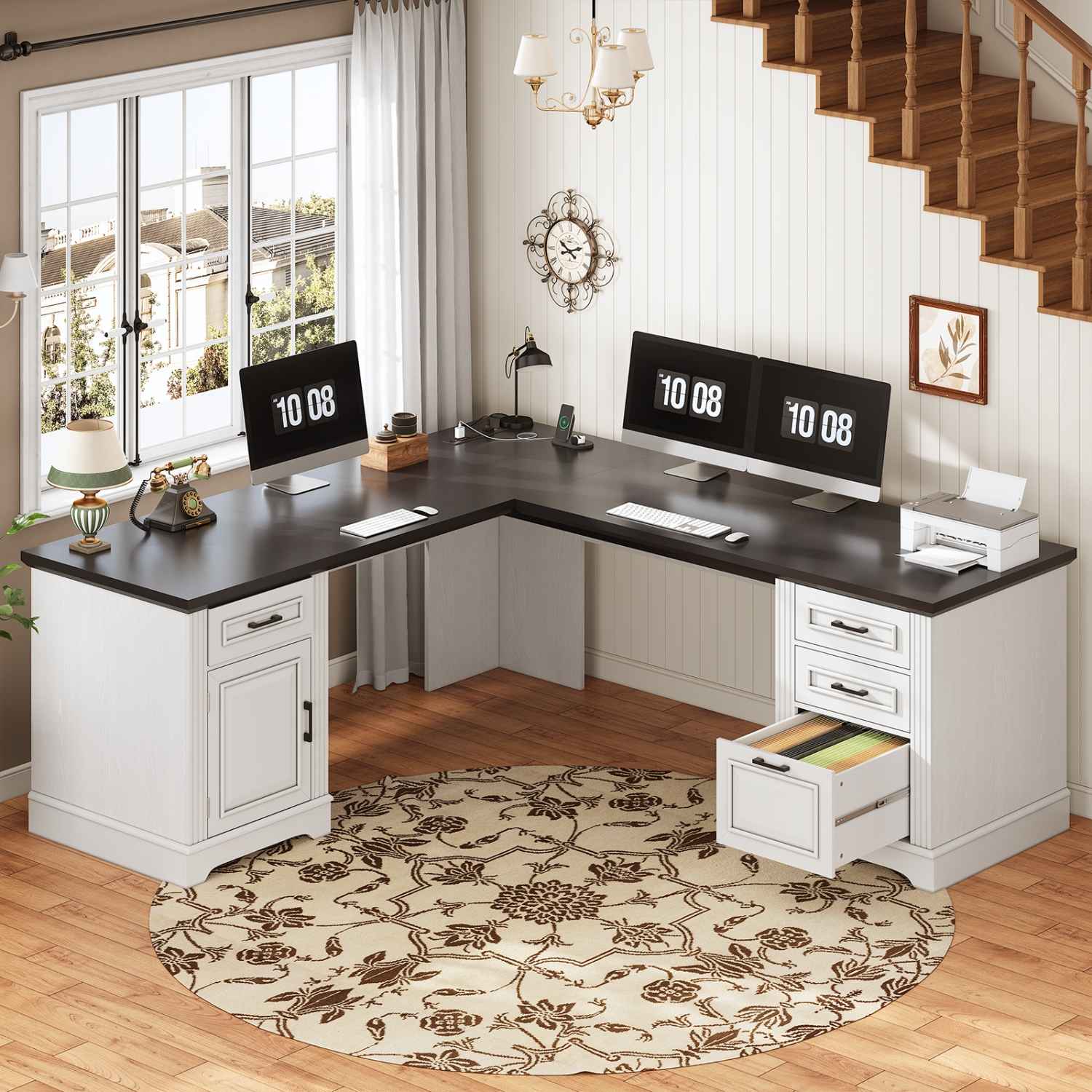 69 Inches Executive L Shaped Desk White | Sikaic