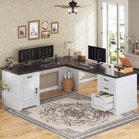 Sikaic Computer Desk 69 Inches L Shaped Computer Desk White White / Engineered Wood / Modern