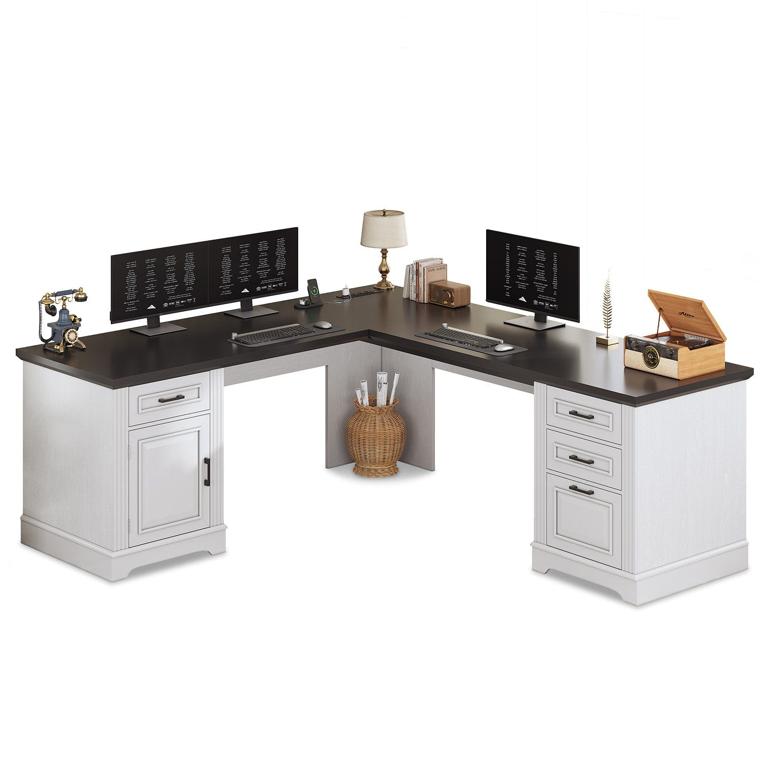 69 Inches Executive L Shaped Desk White | Sikaic