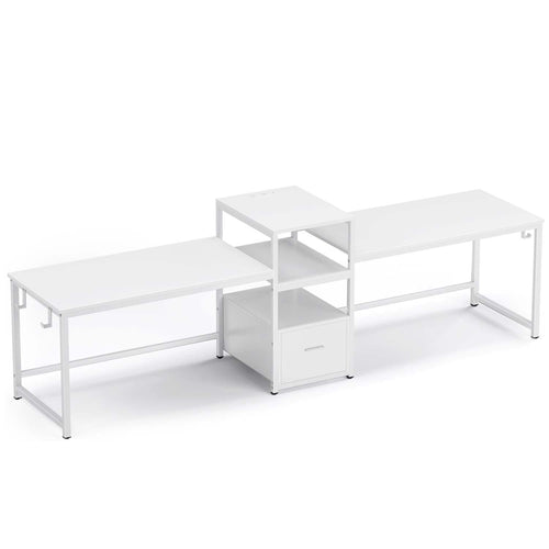 Sikaic Computer Desk 98 Inches 2 Person Computer Desk with Storage White White / Industrial / Engineered Wood