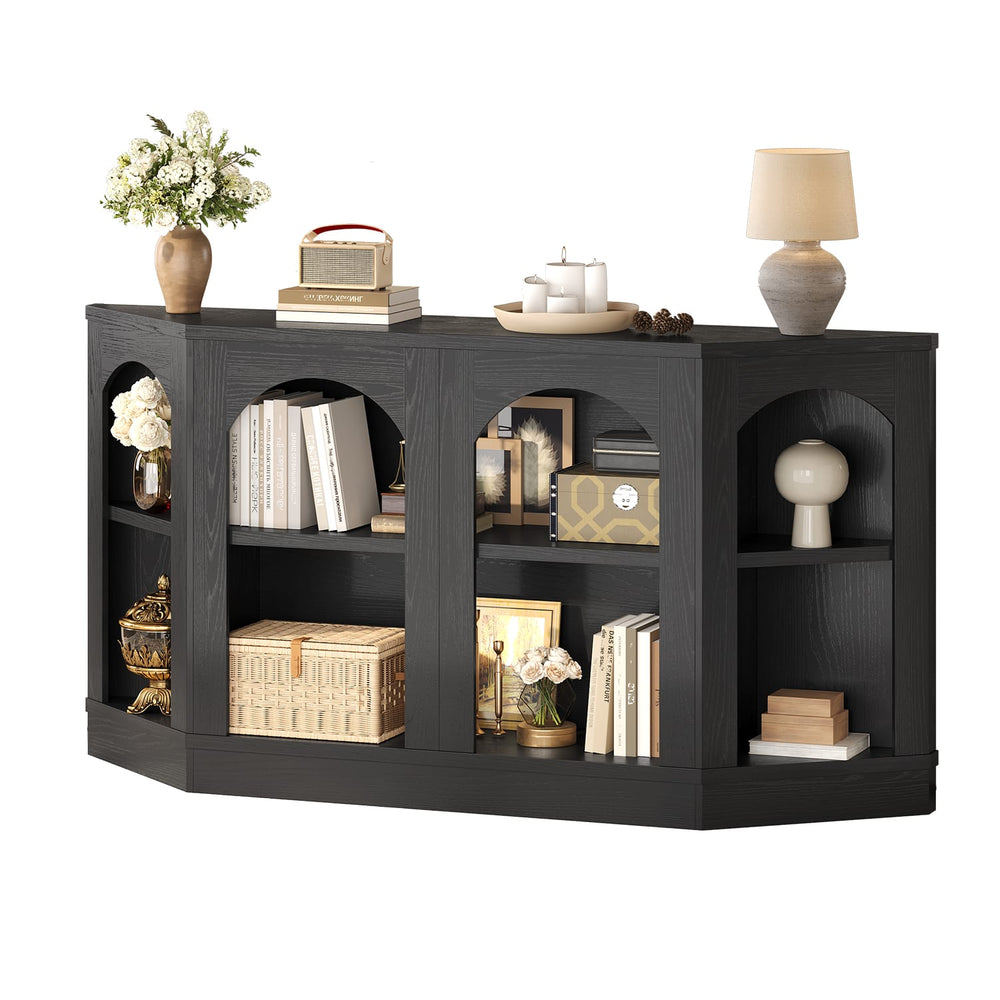 Sikaic Console Table 63" Farmhouse Arched Console Table with Shelves Black Black / Engineered Wood / Farmhouse