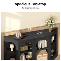 Sikaic Console Table 63" Farmhouse Arched Console Table with Shelves Black Black / Engineered Wood / Farmhouse