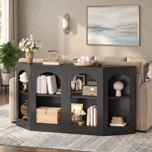 Sikaic Console Table 63" Farmhouse Arched Console Table with Shelves Black Black / Engineered Wood / Farmhouse