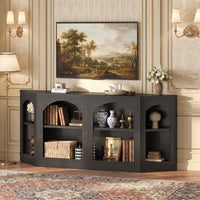 Sikaic Console Table 70.9" Farmhouse Arched Console Table with Shelves Black Black / Engineered Wood / Farmhouse