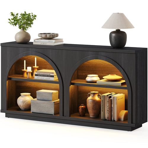 Sikaic Console Table Sikaic Double Arched Console Table with LED Lighting Matte Black Black / Engineered Wood / Modern